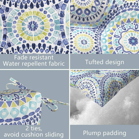 Livingsunrise Square Tufted Seat Cushions Livingsunrise Indoor/Outdoor Square Tufted Wicker Seat Cushions Pack of 2,  Patio Decorative Thick Chair Pads Seat Cushions Set for Patio Garden Home,  19"x19"x5",  Delancey Lagoon
