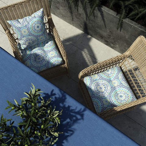Livingsunrise Square Tufted Seat Cushions Livingsunrise Indoor/Outdoor Square Tufted Wicker Seat Cushions Pack of 2,  Patio Decorative Thick Chair Pads Seat Cushions Set for Patio Garden Home,  19"x19"x5",  Delancey Lagoon