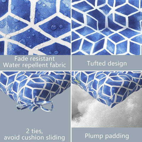 Livingsunrise Square Tufted Seat Cushions Livingsunrise Outdoor Seat Cushion with Ties,  Fade-Resistant Wicker Seat Cushions,  All Weather  Tufted Chair Pads for Patio Furniture Decoration (Square Back,  19"x19"x5",  Cube Blue,  2 Pack)