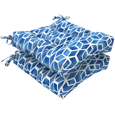 Livingsunrise Square Tufted Seat Cushions Livingsunrise Outdoor Seat Cushion with Ties,  Fade-Resistant Wicker Seat Cushions,  All Weather  Tufted Chair Pads for Patio Furniture Decoration (Square Back,  19"x19"x5",  Cube Blue,  2 Pack)