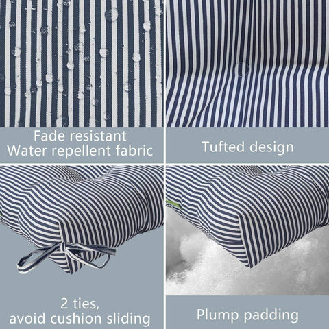 Livingsunrise Square Tufted Seat Cushions Livingsunrise Outdoor Seat Cushion with Ties,  Fade-Resistant Wicker Seat Cushions,  All Weather  Tufted Chair Pads for Patio Furniture Decoration (Square Back,  19"x19"x5",  Stripe Navy,  2 Pack)
