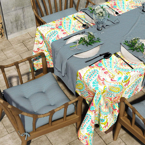 Livingsunrise Square Tufted Seat Cushions Livingsunrise Outdoor Seat Cushion with Ties,  Fade-Resistant Wicker Seat Cushions,  All Weather  Tufted Chair Pads for Patio Furniture Decoration (Square Back,  19"x19"x5",  Stripe Navy,  2 Pack)
