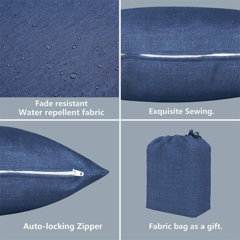 Livingsunrise Throw Pillow Covers Livingsunrise Indoor Outdoor Pillow Covers, All Weather Patio Accent Square Toss Pillow Cushion Case 18" x 18" Pack of 2 for Chair Sofa Couch Patio Furniture Decoration,  Navy Textured