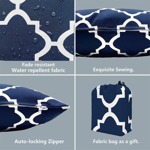 Livingsunrise Throw Pillow Covers Livingsunrise Indoor Outdoor Pillow Covers, All Weather Patio Accent Square Toss Pillow Cushion Case 18" x 18" Pack of 2 for Sofa Couch Patio Furniture Decoration,  Navy Geomentry