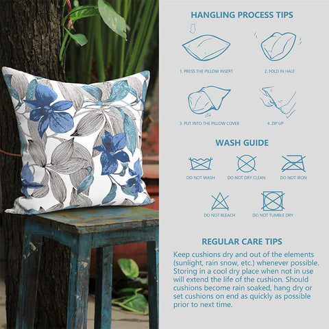 Livingsunrise Throw Pillow Covers Livingsunrise Indoor Outdoor Pillow Covers, All Weather Patio Accent Square Toss Pillow Cushion Case 18" x 18" Pack of 2 for Sofa Couch Patio Furniture Decoration,  Clemens Noir Blue