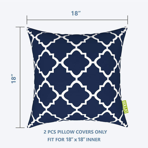 Livingsunrise Throw Pillow Covers Livingsunrise Indoor Outdoor Pillow Covers, All Weather Patio Accent Square Toss Pillow Cushion Case 18" x 18" Pack of 2 for Sofa Couch Patio Furniture Decoration,  Navy Geomentry