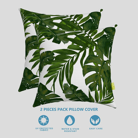 Livingsunrise Throw Pillow Covers Livingsunrise Outdoor Accent Patio Toss Pillow Covers, Tropical Throw Pillow Case Sham, Square Cushion Covers for Indoor Outdoor Use 2 Pack, 18"x18",  Palm Green