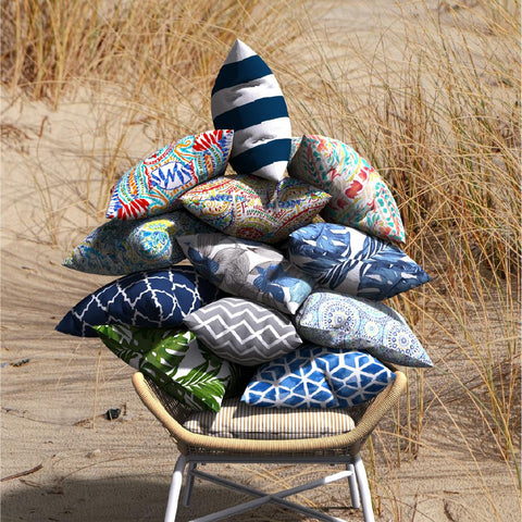 Livingsunrise Throw Pillow Covers Livingsunrise Outdoor Accent Patio Toss Pillow Covers, Tropical Throw Pillow Case Sham, Square Cushion Covers for Indoor Outdoor Use 2 Pack, 18"x18",  Palm Blue