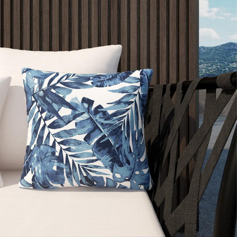 Livingsunrise Throw Pillow Covers Livingsunrise Outdoor Accent Patio Toss Pillow Covers, Tropical Throw Pillow Case Sham, Square Cushion Covers for Indoor Outdoor Use 2 Pack, 18"x18",  Palm Blue