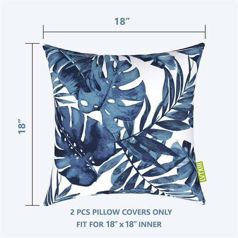 Livingsunrise Throw Pillow Covers Livingsunrise Outdoor Accent Patio Toss Pillow Covers, Tropical Throw Pillow Case Sham, Square Cushion Covers for Indoor Outdoor Use 2 Pack, 18"x18",  Palm Blue