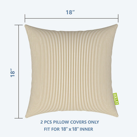 Livingsunrise Throw Pillow Covers Livingsunrise Outdoor/Indoor Pillow Covers, Square Throw Pillow Covers, Modern Cushion Cases for Sofa Patio Couch Decoration 18 x 18 Inch, Pack of 2, Stripe Beige