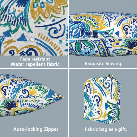 Livingsunrise Throw Pillow Covers Livingsunrise Outdoor Throw Pillow Covers 18 x 18 Inch, Modern Paisley Pattern Decorative Square Toss Pillow Case Pack of 2 for Home Patio Garden Sofa Bed Furniture, Paisley Blue