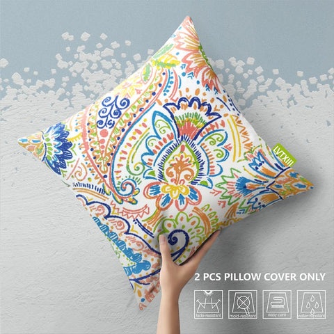 Livingsunrise Throw Pillow Covers Livingsunrise Outdoor Throw Pillow Covers 18 x 18 Inch, Modern Paisley Pattern Decorative Square Toss Pillow Case Pack of 2 for Home Patio Garden Sofa Bed Furniture, Paisley Chili