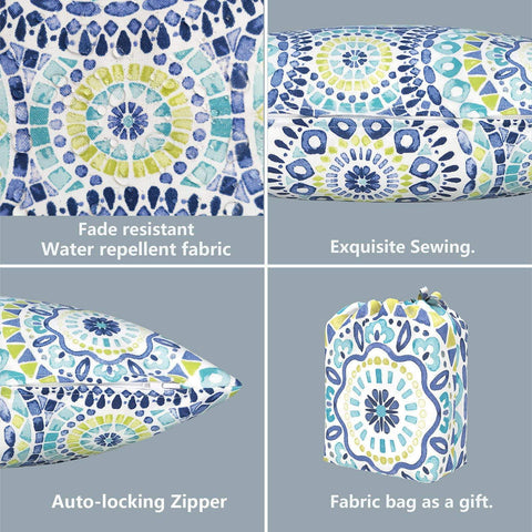 Livingsunrise Throw Pillow Covers Livingsunrise Outdoor Throw Pillow Covers 18 x 18 Inch, Modern Paisley Pattern Decorative Square Toss Pillow Case Pack of 2 for Home Patio Garden Sofa Bed Furniture, Delancey Lagoon