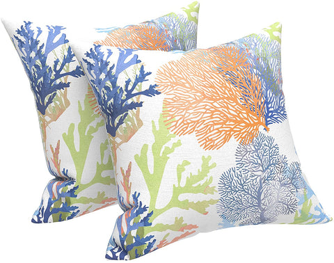 Livingsunrise Throw Pillow Covers Livingsunrise Outdoor Throw Pillow Covers 18 x 18 Inch, Modern Paisley Pattern Decorative Square Toss Pillow Case Pack of 2 for Home Patio Garden Sofa Bed Furniture, Coral Multi