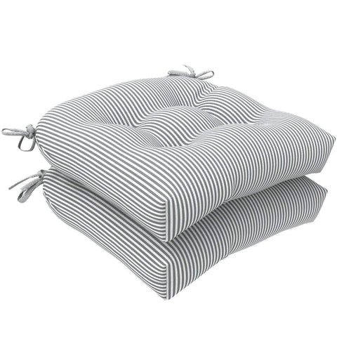 Livingsunrise U-Shape Tufted Seat Cushions Livingsunrise Indoor/Outdoor U-Shaped Wicker Seat Cushion, Decorative Tufted Chair Pads Seat Cushions Set for Patio Garden Home Office Furniture, 19"x19"x5", 2 Pack, Topanga Stripe Grey