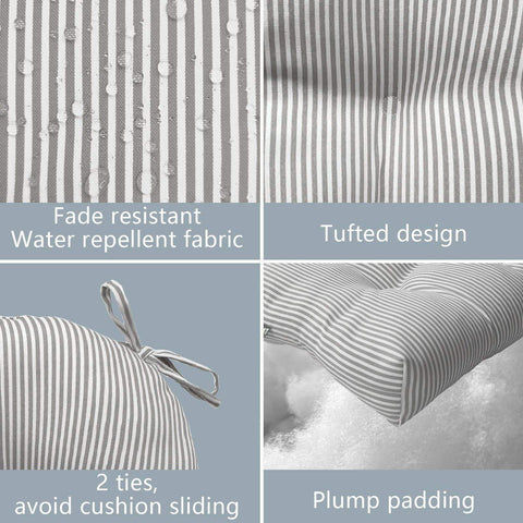 Livingsunrise U-Shape Tufted Seat Cushions Livingsunrise Indoor/Outdoor U-Shaped Wicker Seat Cushion, Decorative Tufted Chair Pads Seat Cushions Set for Patio Garden Home Office Furniture, 19"x19"x5", 2 Pack, Topanga Stripe Grey