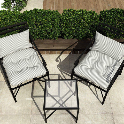 Livingsunrise U-Shape Tufted Seat Cushions Livingsunrise Indoor/Outdoor U-Shaped Wicker Seat Cushion, Decorative Tufted Chair Pads Seat Cushions Set for Patio Garden Home Office Furniture, 19"x19"x5", 2 Pack, Topanga Stripe Grey