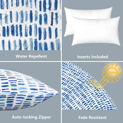 LVTXIII Outdoor/Indoor Lumbar Pillows 12''×20'' Pebble Blue（Set of 2）