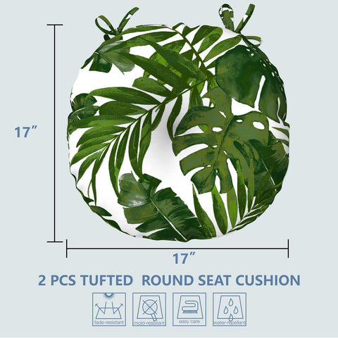 LVTXIII Outdoor Round Bistro Seat Cushions 15"x15"x4" Palm Green （Set of 2）