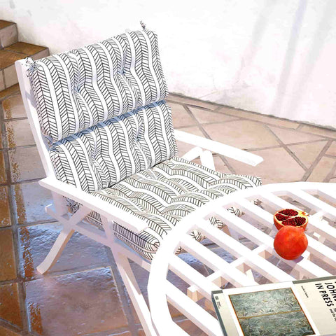 LVTXIII Outdoor High Back Patio Chair Cushion 44''X24''X4'' Herringbone White（Set of 2）