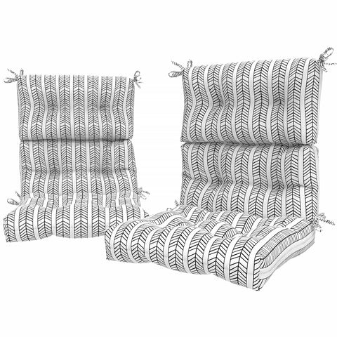 LVTXIII Outdoor High Back Patio Chair Cushion 44''X24''X4'' Herringbone White（Set of 2）