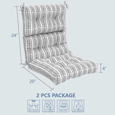 LVTXIII Outdoor High Back Patio Chair Cushion 44''X24''X4'' Herringbone White（Set of 2）
