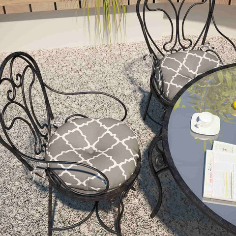 LVTXIII Outdoor Round Bistro Seat Cushions 15"x15"x4" Geomentry Grey（Set of 2）