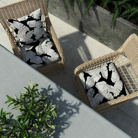 LVTXIII Outdoor Square Tufted Seat Cushions 19"x19"x5" Black Lush Leaf (Set of 2)
