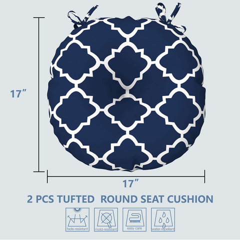 LVTXIII Outdoor Round Bistro Seat Cushions 15"x15"x4" Geomentry Navy （Set of 2）