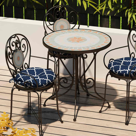 LVTXIII Outdoor Round Bistro Seat Cushions 15"x15"x4" Geomentry Navy （Set of 2）