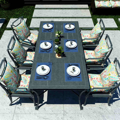 paisley seat cushions in garden