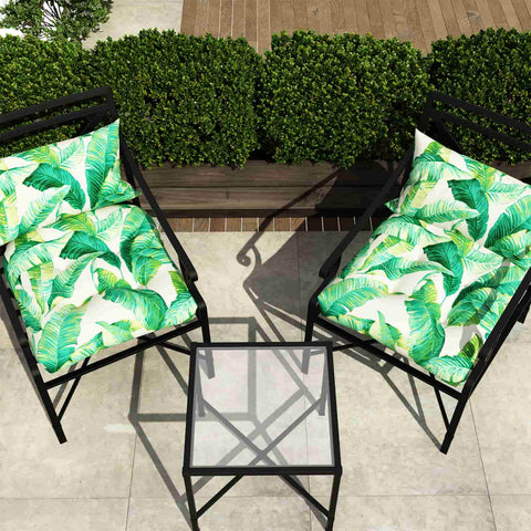 palm leaf seat cushion on chair