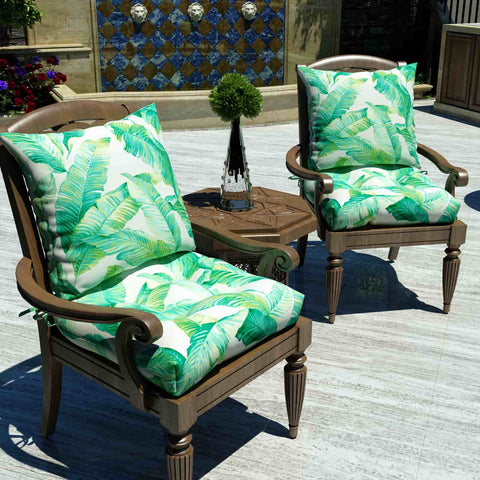 palm leaf seat cushion on chair
