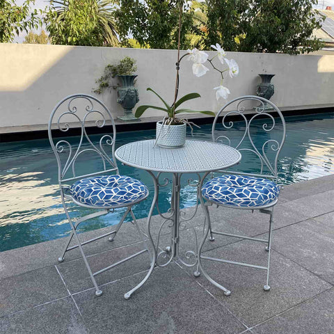 LVTXIII Outdoor Round Bistro Seat Cushions 15"x15"x4"  Cube Blue（Set of 2）