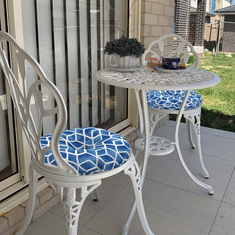 LVTXIII Outdoor Round Bistro Seat Cushions 15"x15"x4"  Cube Blue（Set of 2）