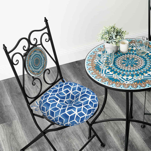 LVTXIII Outdoor Round Bistro Seat Cushions 15"x15"x4"  Cube Blue（Set of 2）