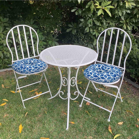 LVTXIII Outdoor Round Bistro Seat Cushions 15"x15"x4"  Cube Blue（Set of 2）