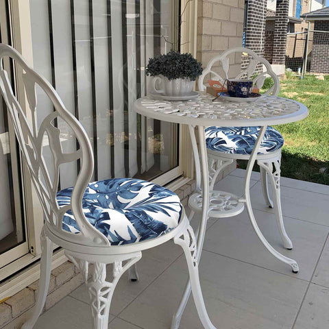 LVTXIII Outdoor Round Bistro Seat Cushions 15"x15"x4" Palm Blue （Set of 2）
