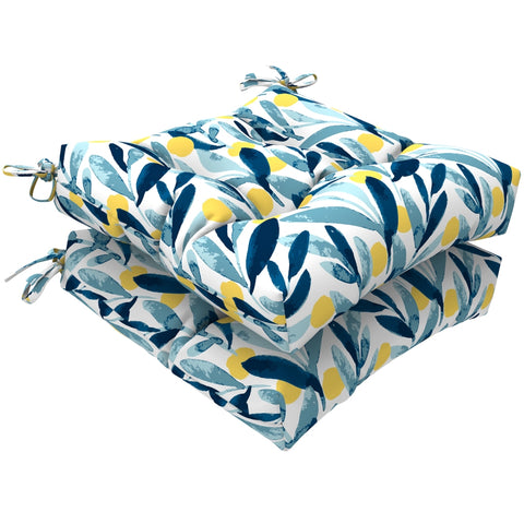 LVTXIII Outdoor Square Tufted Seat Cushions 19"x19"x5" Blue Leaves (Set of 2)