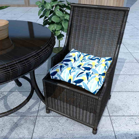 LVTXIII Outdoor Square Tufted Seat Cushions 19"x19"x5" Blue Leaves (Set of 2)
