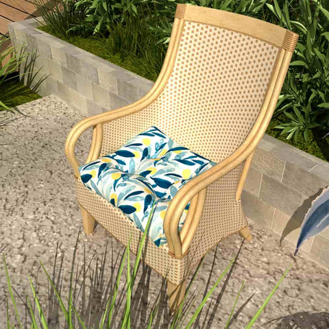 LVTXIII Outdoor Square Tufted Seat Cushions 19"x19"x5" Blue Leaves (Set of 2)