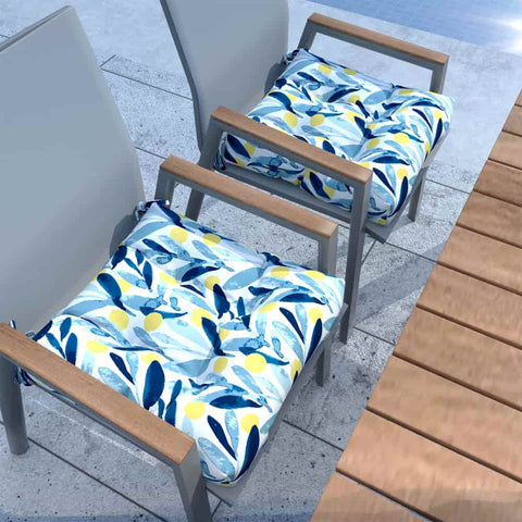 LVTXIII Outdoor Square Tufted Seat Cushions 19"x19"x5" Blue Leaves (Set of 2)