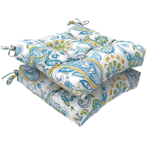 LVTXIII Outdoor Square Tufted Seat Cushions 19"x19"x5" Light Paisley (Set of 2)