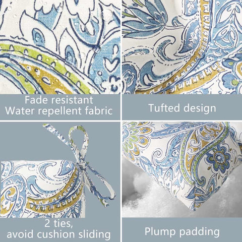 LVTXIII Outdoor Square Tufted Seat Cushions 19"x19"x5" Light Paisley (Set of 2)