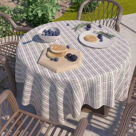 LVTXIII Outdoor/Indoor Round Tablecloth 60" Herringbone Black White